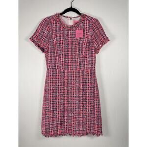 $448 NWT KATE SPADE TWEED SHEATH DRESS PINK PLAID FRINGE PERFECT PEONY SIZE 8